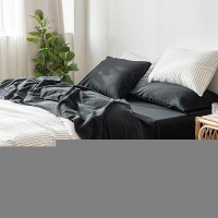 Moomee Bedding Sheet Set 100 Washed Cotton Linen Like Textured Breathable Durable Soft Comfy Black California King