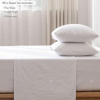 Moomee Bedding Sheet Set 100 Washed Cotton Linen Like Textured Breathable Durable Soft Comfy Bright White Queen