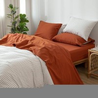 Moomee Bedding Sheet Set 100 Washed Cotton Linen Like Textured Breathable Durable Soft Comfy Rust Brown Twin