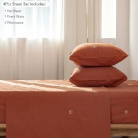 Moomee Bedding Sheet Set 100 Washed Cotton Linen Like Textured Breathable Durable Soft Comfy Rust Brown Twin Xl