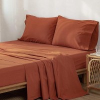 Moomee Bedding Sheet Set 100 Washed Cotton Linen Like Textured Breathable Durable Soft Comfy Rust Brown Twin Xl