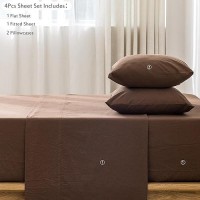 Moomee Bedding Sheet Set 100 Washed Cotton Linen Like Textured Breathable Durable Soft Comfy Cocoa Brown Queen