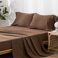 Moomee Bedding Sheet Set 100 Washed Cotton Linen Like Textured Breathable Durable Soft Comfy Cocoa Brown Queen