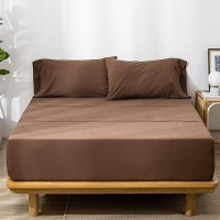 Moomee Bedding Sheet Set 100 Washed Cotton Linen Like Textured Breathable Durable Soft Comfy Cocoa Brown Queen