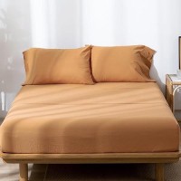 Moomee Bedding Sheet Set 100 Washed Cotton Linen Like Textured Breathable Durable Soft Comfy Burnt Orange Queen