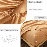 Moomee Bedding Sheet Set 100 Washed Cotton Linen Like Textured Breathable Durable Soft Comfy Burnt Orange Queen