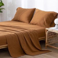 Moomee Bedding Sheet Set 100 Washed Cotton Linen Like Textured Breathable Durable Soft Comfy Dark Orange Twin