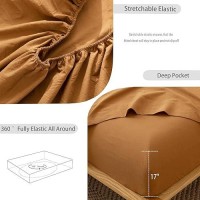 Moomee Bedding Sheet Set 100 Washed Cotton Linen Like Textured Breathable Durable Soft Comfy Dark Orange Twin