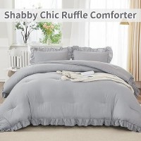 Andency Silver Gray Twin Size Comforter 2 Pieces Farmhouse Classic Chic Ruffle Comforter For Kids Lighteweight Soft Microfiber