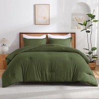 Andency Olive Green Full Size Comforter Set Solid Comforter Set 3 Pieces 1 Boho Comforter 2 Pillowcases Lightweight Fluffy