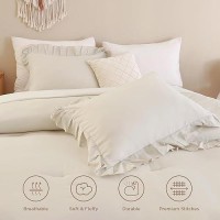 Andency Beige Comforter Set Full Size 3 Pieces Solid Ruffle Vintage Rustic Soft Bedding Comforter Sets All Season Lightweight