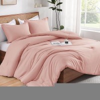 Andency King Size Comforter Set Blush Pink Boho Fluffy Solid Bedding Comforters Sets For Women All Season Soft Lightweight B