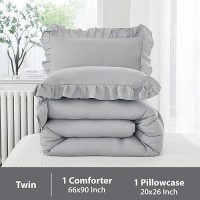 Andency Silver Gray Comforter Set Full Size 3 Pieces Solid Ruffle Shabby Chic Bedding Comforter Sets All Season Lightweight Fl