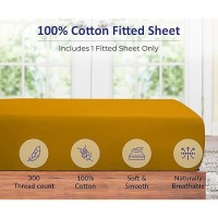 Royale Linen 300 Thread Count 100 Long Staple Combed Cotton Fitted Sheet Super Soft Deep Pocket Bottom Sheet Yellow Fitted