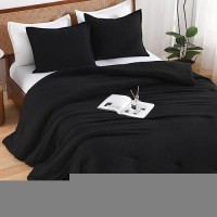 Andency Black Twin Size Comforter Set 2 Pieces Classic Boho Solid Bedding Comforters Sets All Season Soft Lightweight Modern