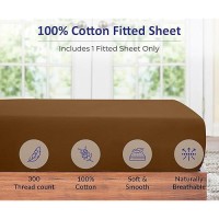 Royale Linens 300 Thread Count 100 Long Staple Combed Cotton Fitted Sheet Super Soft Deep Pocket Sheet Chocolate Fitted She