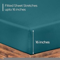 Royale Linens 300 Thread Count 100 Long Staple Combed Cotton Fitted Sheet Super Soft Deep Pocket Bottom Sheet Teal Fitted S