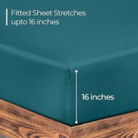 Royale Linens 300 Thread Count 100 Long Staple Combed Cotton Fitted Sheet Super Soft Deep Pocket Bottom Sheet Teal Fitted S