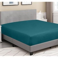 Royale Linens 300 Thread Count 100 Long Staple Combed Cotton Fitted Sheet Super Soft Deep Pocket Bottom Sheet Teal Fitted S