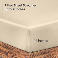 Royale Linens 300 Thread Count 100 Long Staple Combed Cotton Fitted Sheet Super Soft Deep Pocket Bottom Sheet Cream Fitted