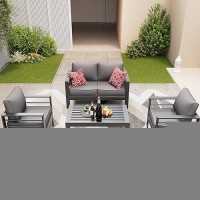 Amopatio Aluminum Patio Furniture 5 Pcs Metal Modern Patio Furniture Set Outdoor Sectional Sofa For Balcony Garden Dark Grey