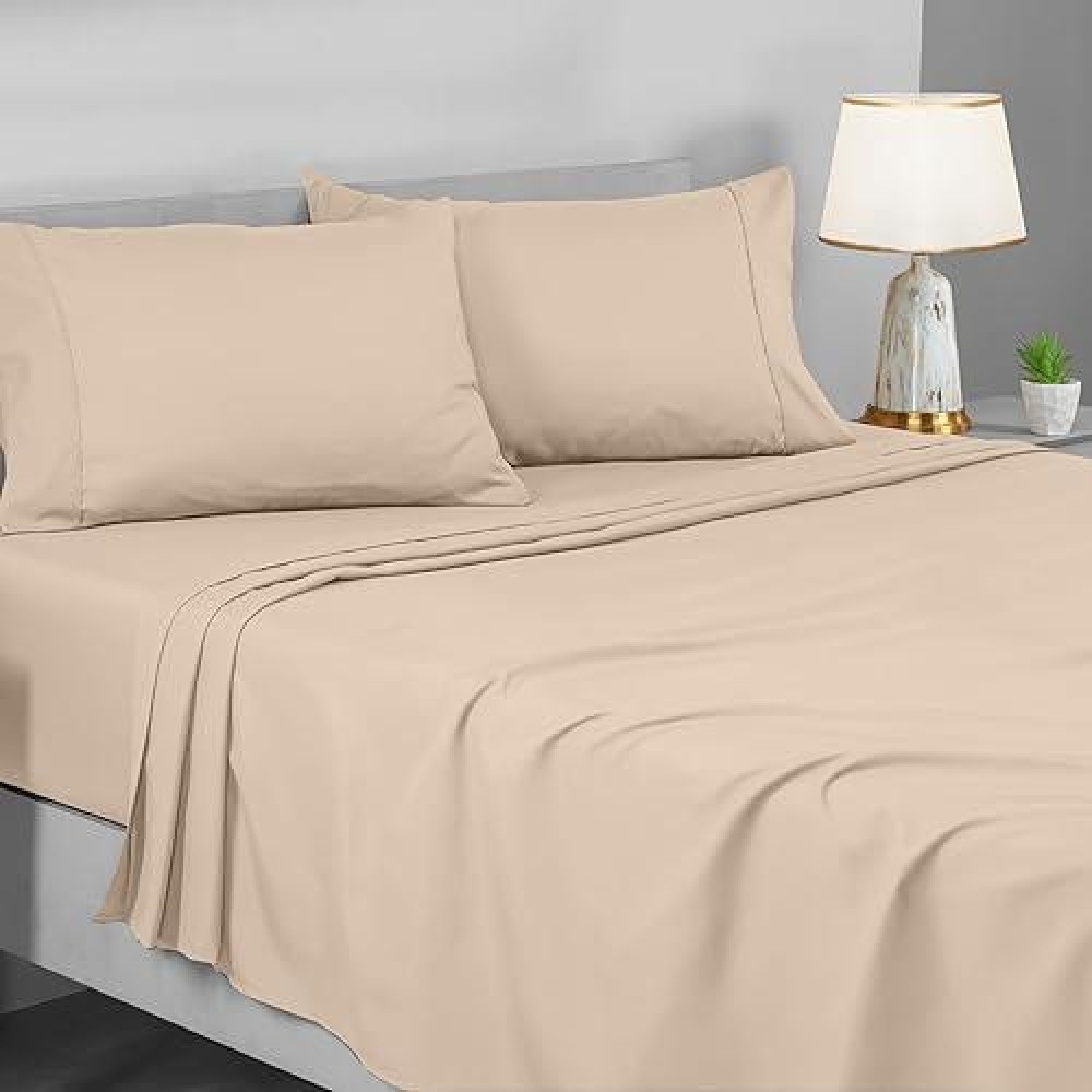 Utopia Bedding Queen Sheet Set - Brushed Microfiber - Soft Bed Sheets For Queen Size Bed Set - Luxury Bedding Sheets With Fitted Sheet  Flat Sheet & 2 Pillow Cases - Deep Pocket (Beige)