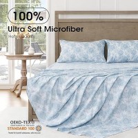 Freshculture Floral Bed Sheets Ultra Soft California King Sheets Set Brushed Microfiber Blue Floral Sheets Deep Pockets E