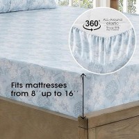 Freshculture Floral Bed Sheets Ultra Soft California King Sheets Set Brushed Microfiber Blue Floral Sheets Deep Pockets E