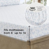 Freshculture Floral Bed Sheets Ultra Soft California King Sheets Set Brushed Microfiber Blue Floral Sheets Deep Pockets E