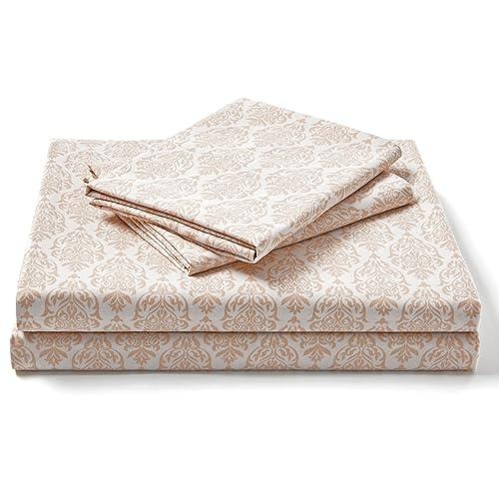 Freshculture Printed Bed Sheets Ultra Soft King Size Sheets Set Brushed Microfiber Damask Sheets Deep Pockets Up To 16