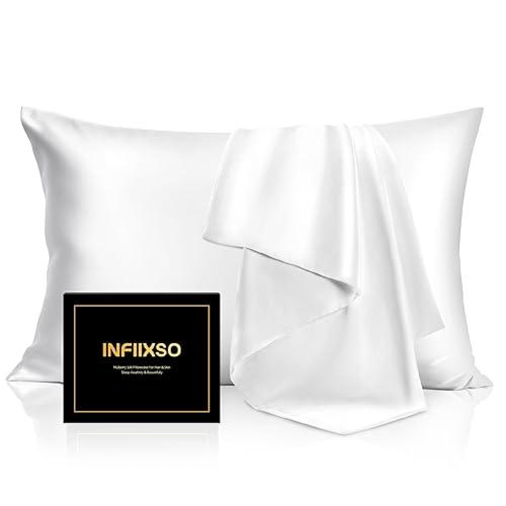 Infiixso Mulberry Silk Pillowcase For Hair And Skin  Silk Pillow Cases King Size With Hidden Zipper 20X40 Inches  Extraordinary Smooth And Soft Cooling Pillow Cases For Hot Sleepers(White  1 Pack)