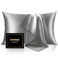 Infiixso Mulberry Silk Pillowcase For Hair And Skin  Silk Pillow Cases Standard Size With Hidden Zipper 20X26 Inches  Extraordinary Smooth And Soft Cooling Pillow Cases For Hot Sleepers(Grey  1 Pack)