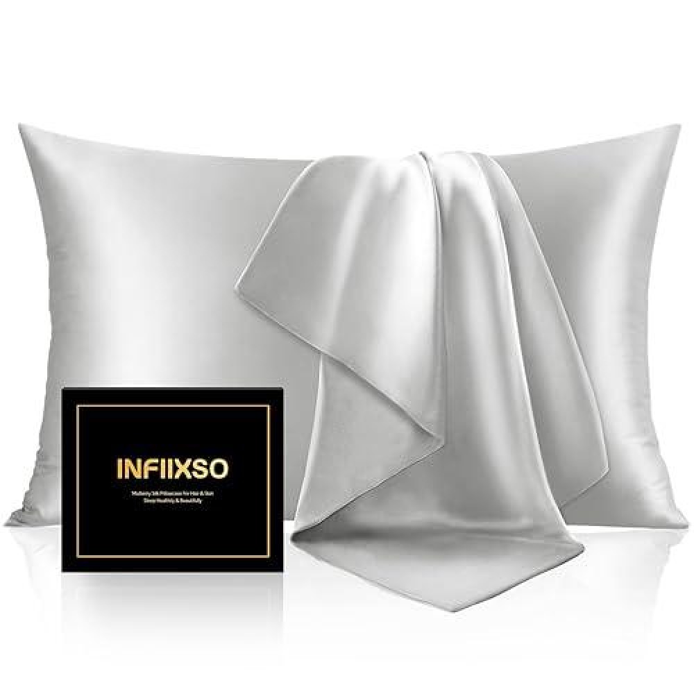 Infiixso Mulberry Silk Pillowcase For Hair And Skin  Silk Pillow Cases King Size With Hidden Zipper 20X40 Inches  Ultra Smooth And Soft Cooling Pillow Cases For Hot Sleepers(Light Grey  1 Pack)