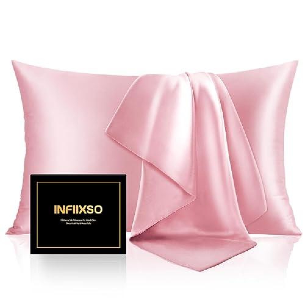 Infiixso Mulberry Silk Pillowcase For Hair And Skin  Silk Pillow Cases Queen Size With Hidden Zipper 20X30 Inches  Extraordinary Smooth And Soft Cooling Pillow Cases For Hot Sleepers(Pink  1 Pack)