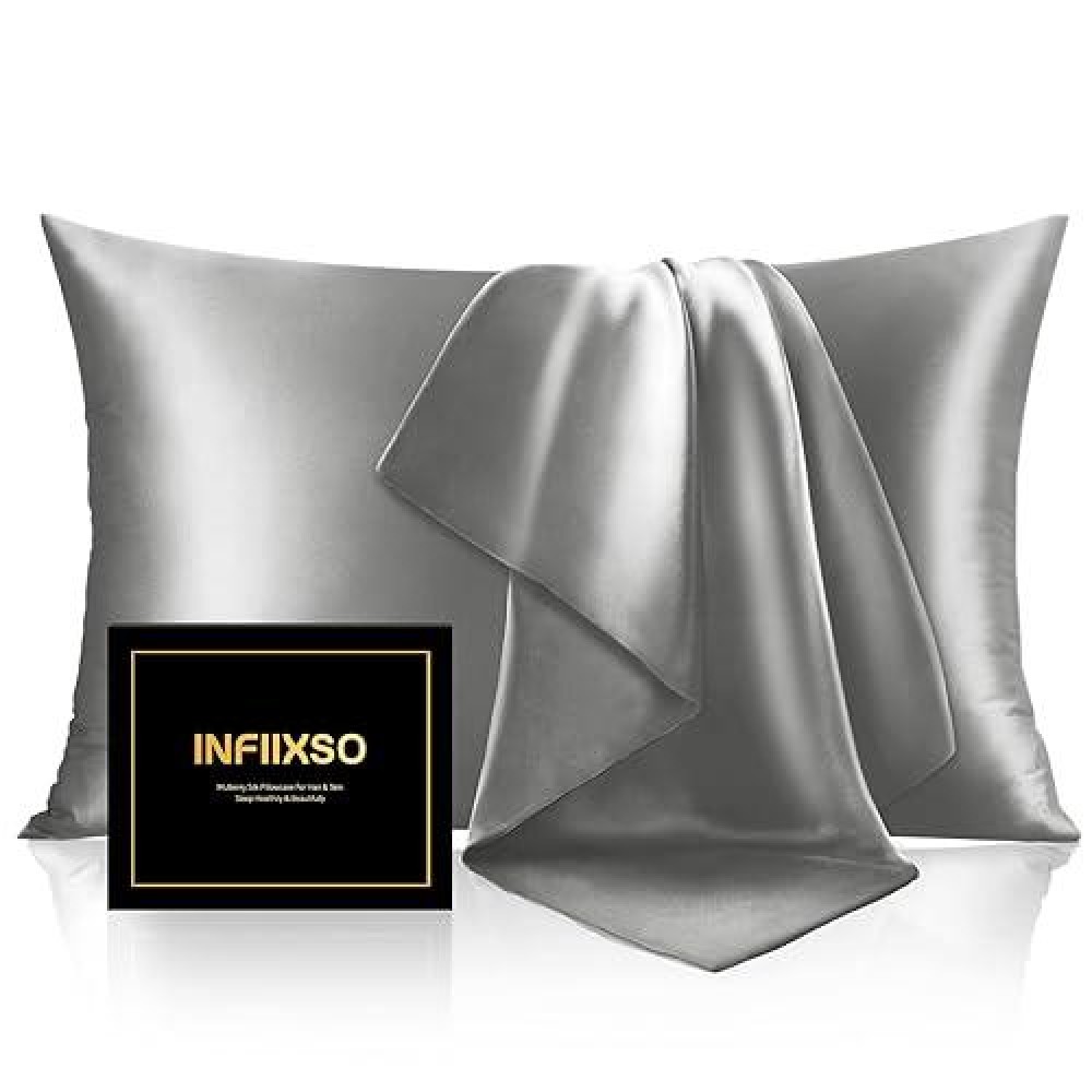 Infiixso Mulberry Silk Pillowcase For Hair And Skin  Silk Pillow Cases King Size With Hidden Zipper 20X40 Inches  Extraordinary Smooth And Soft Cooling Pillow Cases For Hot Sleepers(Grey  1 Pack)