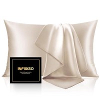 Infiixso Mulberry Silk Pillowcase For Hair And Skin  Silk Pillow Cases Standard Size Set Of 2 With Hidden Zipper 20X26 Inches  Ultra Smooth And Soft Cooling Pillow Cases For Hot Sleepers(Beige 2 Pack)