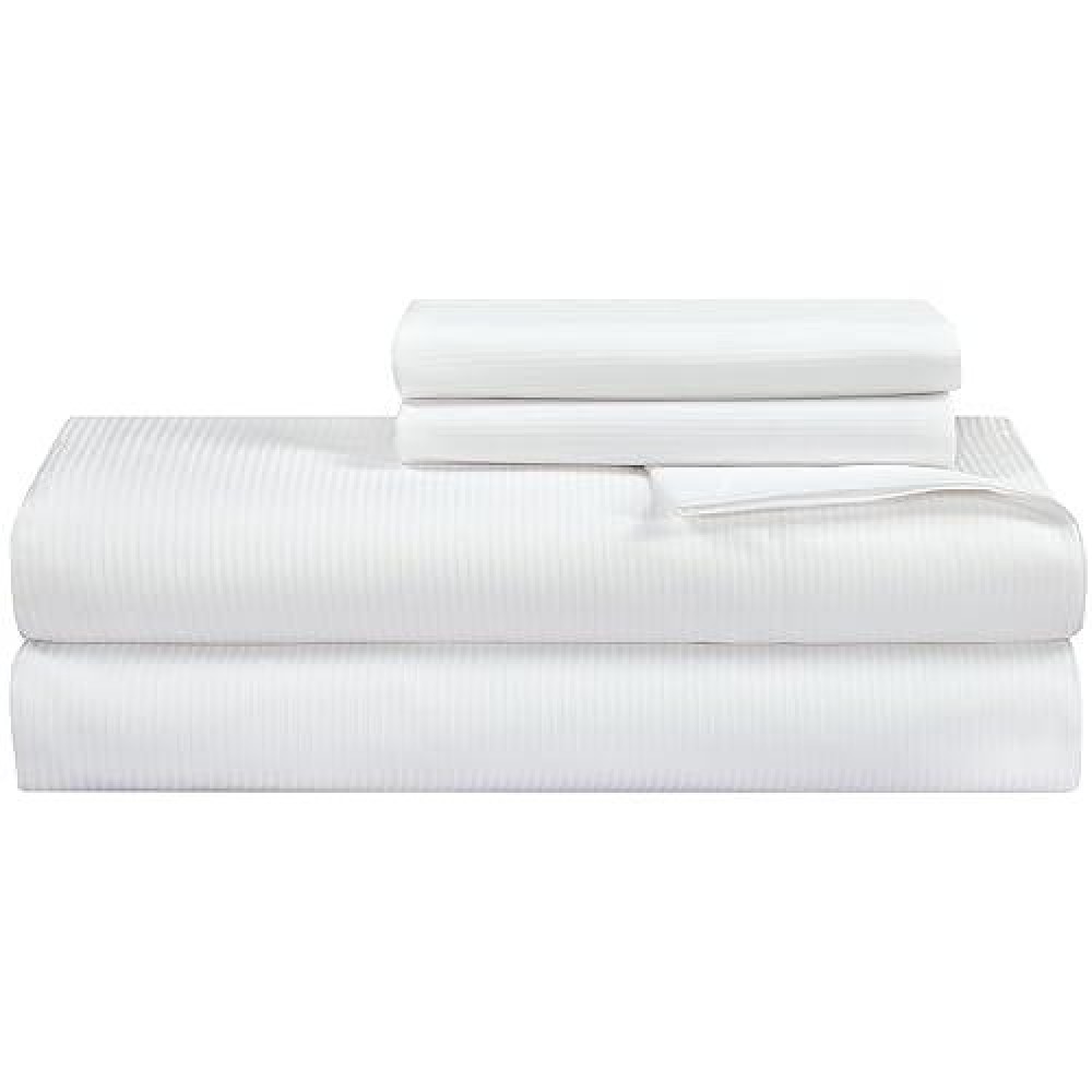 Royale Linens 300 Thread Count 100 Long Staple Combed Cotton Narrow Stripe Sheet Set 4 Piece Full Bed 1 Fitted Sheet 1 Fla