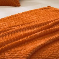 Vessia Flannel Fleece Queen Size Bed Blanket(90X90 Inch)  3D Jacquard Burnt Orange Fuzzy And Warm Blanket For Adults  300Gsm Super Soft Touch Cozy Lightweight Bed Blanket For All-Season Home Decor