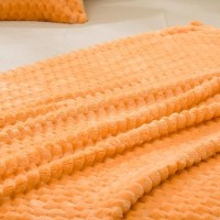 Vessia Flannel Fleece Twin Blanket(60X80 Inch)  3D Jacquard Light Orange Fuzzy And Warm Blanket For Couch Sofa Chair  300Gsm Super Soft Touch Cozy Lightweight Bed Blanket For All-Season Home Decor