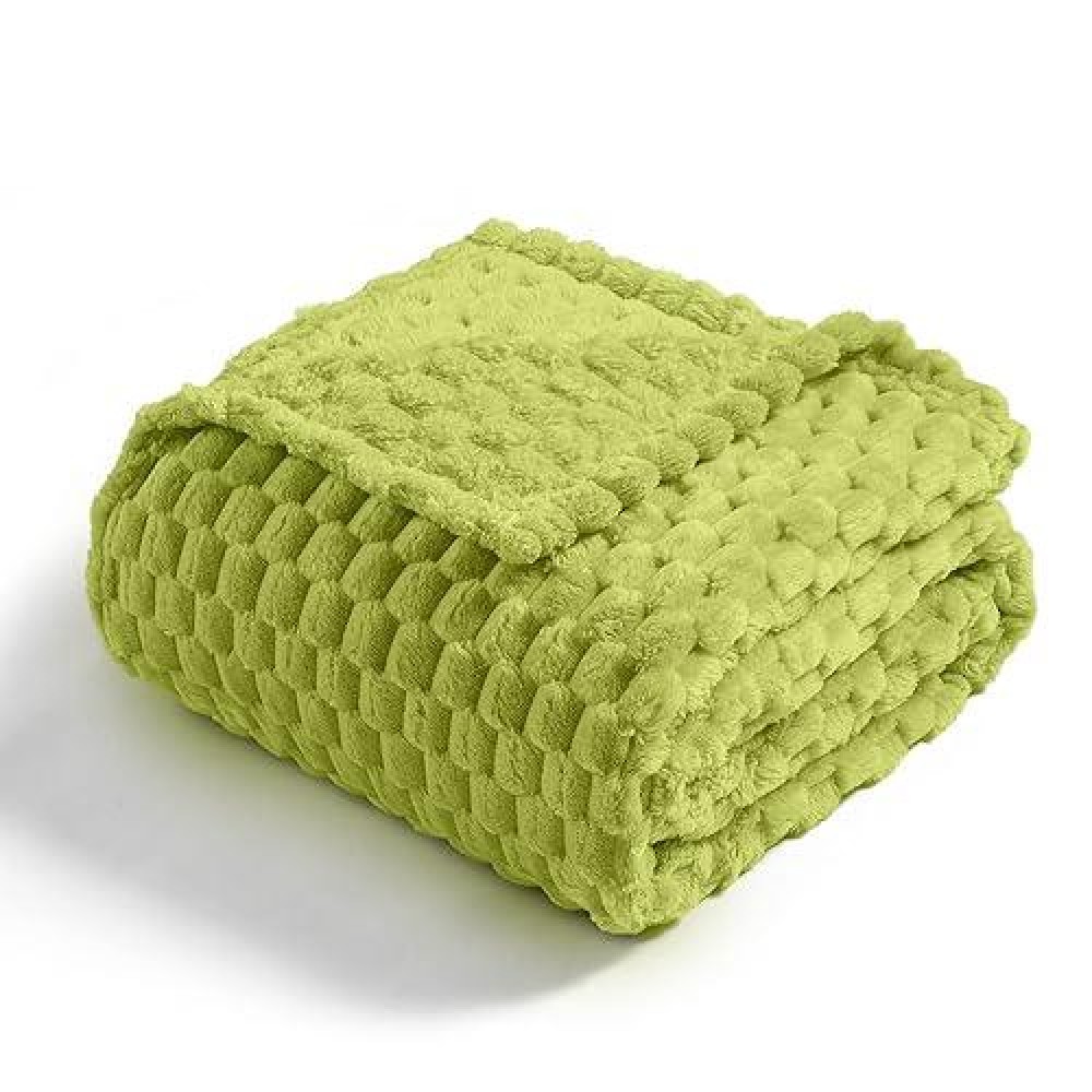 Vessia Flannel Fleece Twin Size Blanket(60X80 Inch)  3D Jacquard Green Fuzzy And Warm Blanket For Couch Sofa Bed Chair  300Gsm Super Soft Touch Cozy Lightweight Bed Blanket For All-Season Home Decor