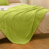 Vessia Flannel Fleece Twin Size Blanket(60X80 Inch)  3D Jacquard Green Fuzzy And Warm Blanket For Couch Sofa Bed Chair  300Gsm Super Soft Touch Cozy Lightweight Bed Blanket For All-Season Home Decor