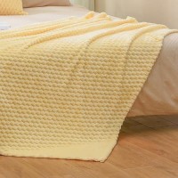 Vessia Flannel Fleece Twin Size Blanket(60X80 Inch)  3D Jacquard Light Yellow Fuzzy And Warm Blanket For Couch Sofa  300Gsm Super Soft Touch Cozy Lightweight Bed Blanket For All-Season Home Decor