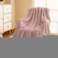 Vessia Flannel Fleece Twin Size Blanket(60X80 Inch)  3D Jacquard Pink Fuzzy And Warm Blanket For Couch Sofa Bed Chair  300Gsm Super Soft Touch Cozy Lightweight Bed Blanket For All-Season Home Decor