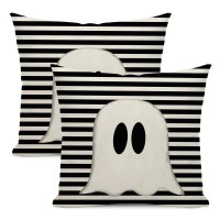 Yxuiyal Halloween Pillow Covers 20X20 Set Of 2 Cute Black Stripe Ghost Throw Pillow Covers Halloween Pillows Decorative Pillow C