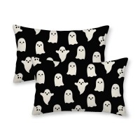 Yxuiyal Halloween Decor Pillow Covers 12X20 Set Of 2 Cute Black Ghost Throw Pillow Covers Halloween Decoration Pillow Covers For