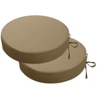 Idee-Home Round Outdoor Bistro Chair Cushions Set Of 2  15 X15 X 3  Thick Round Seat Cushions With Ties  Waterproof Round Patio Chair Pads For Outdoor Furniture Dark Khaki