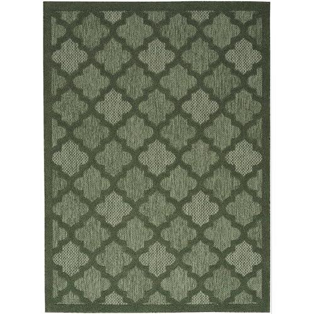 Nourison Easy Care Indoor/Outdoor Green 6' X 9' Area Rug  Easy Cleaning  Non Shedding  Bed Room  Living Room  Dining Room  Backyard  Deck  Patio (6X9)