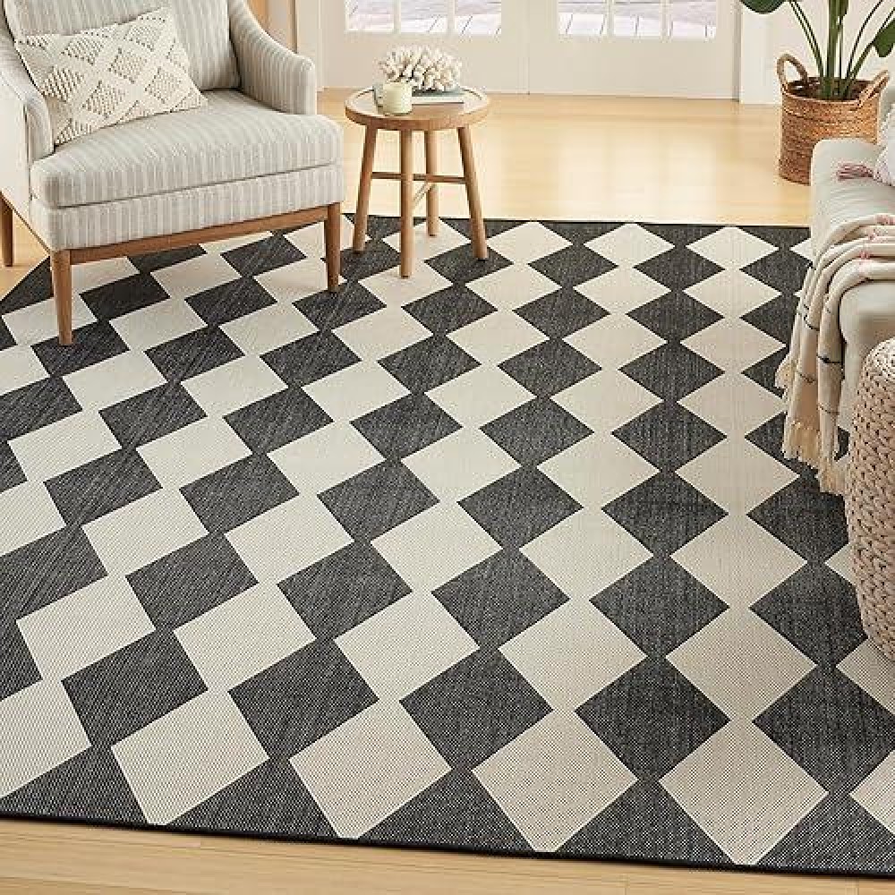 Nourison Positano Indooroutdoor Black 8 X 10 Area Rug Easy Cleaning Non Shedding Bed Room Living Room Dining Room Backy