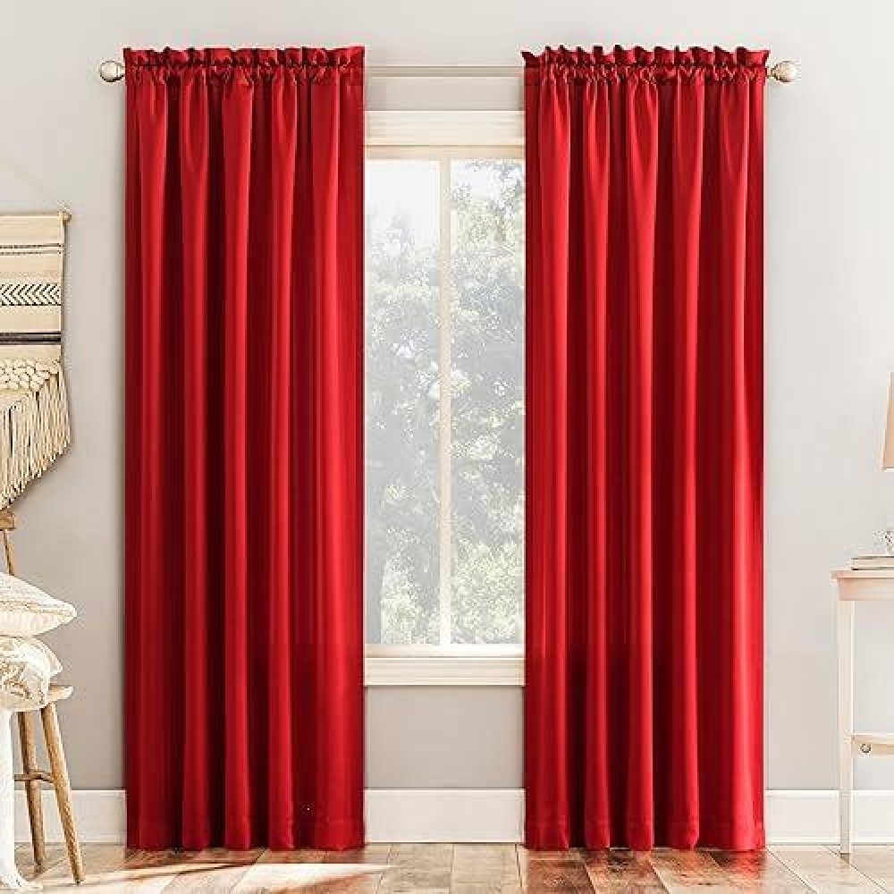 Sun Zero Barrow Energy Saving Rod Pocket Window Curtains 54 X 63 Holiday Red Set Of 2