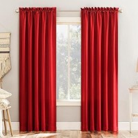 Sun Zero Barrow Energy Saving Rod Pocket Window Curtains 54 X 95 Holiday Red Set Of 2